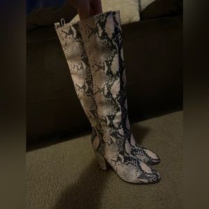 Steve Madden below knee high heel snake skin boot